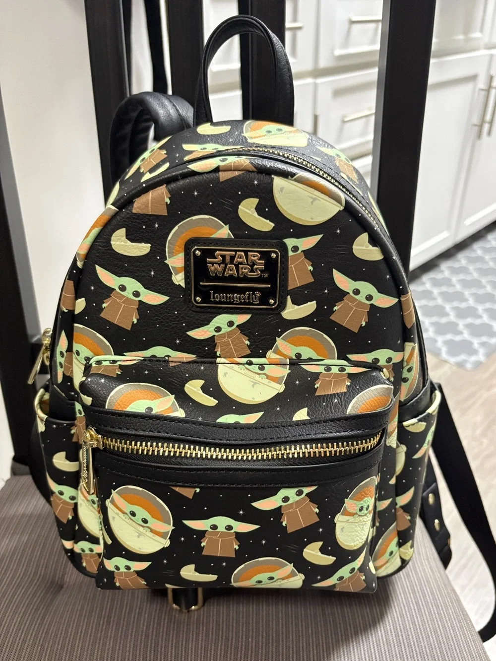 Loungefly Black Star Wars The Child Mini Backpack with Mint and Tan Accents